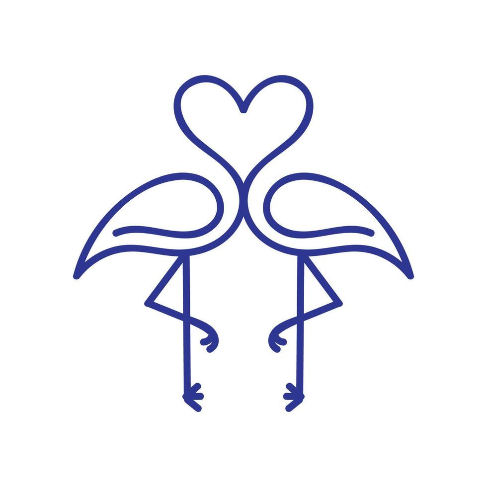 Simple Minimalist Heart Love Stork Heron Flamingo Ibis Bird Line Outline Linear Style Icon Illustration Design vector