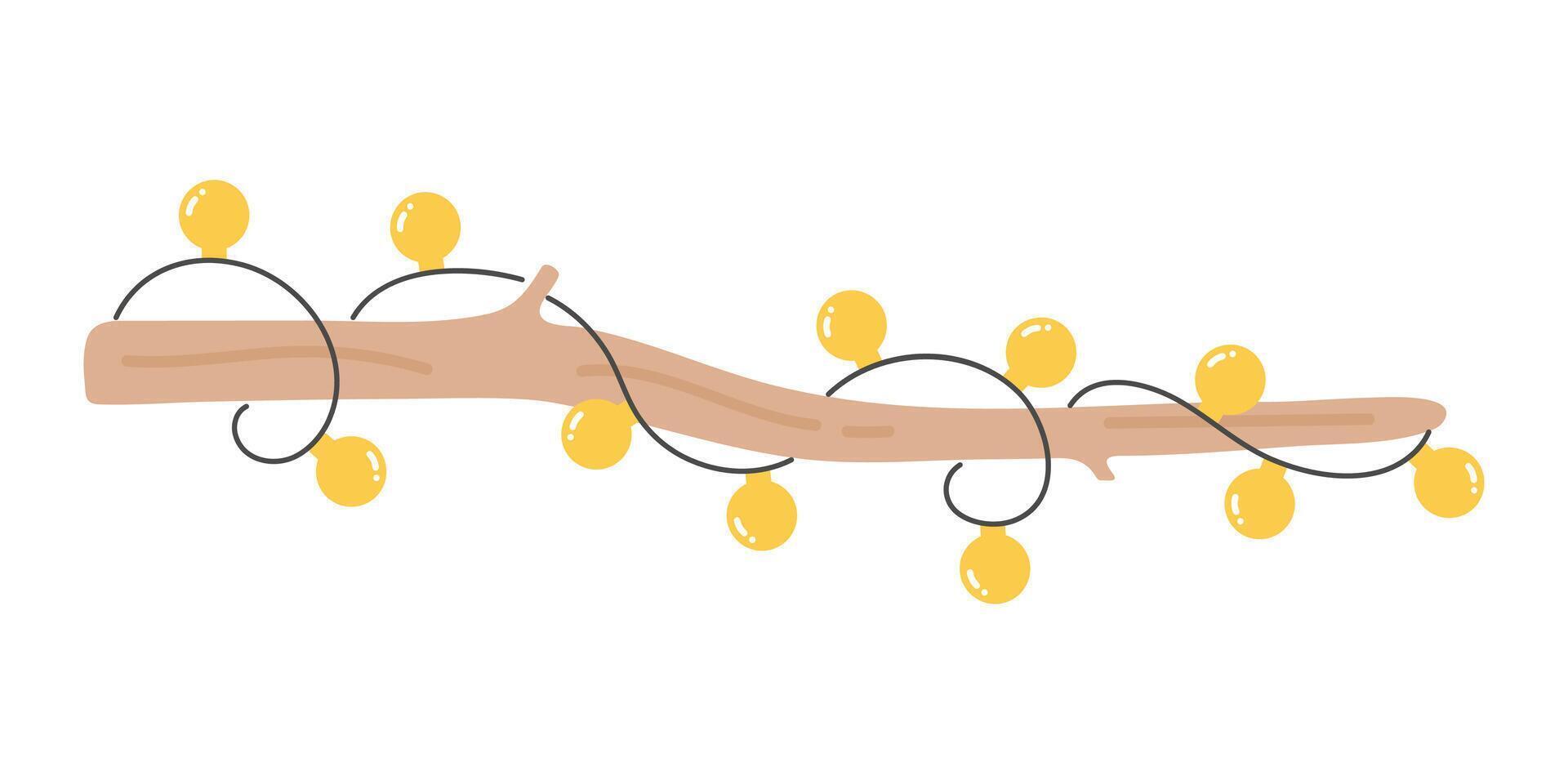 Christmas wooden tree branch with light bulbs vector