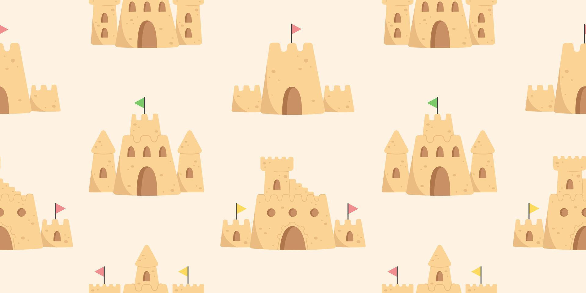 Summer pattern with sandcastles on the beach vector