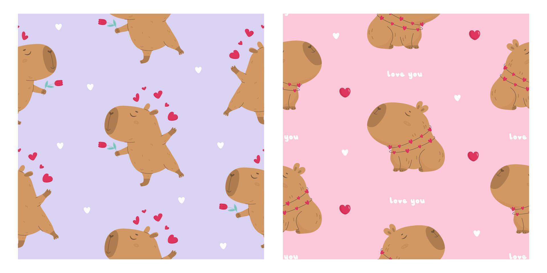 Seamless pattern with lovely capybara vector