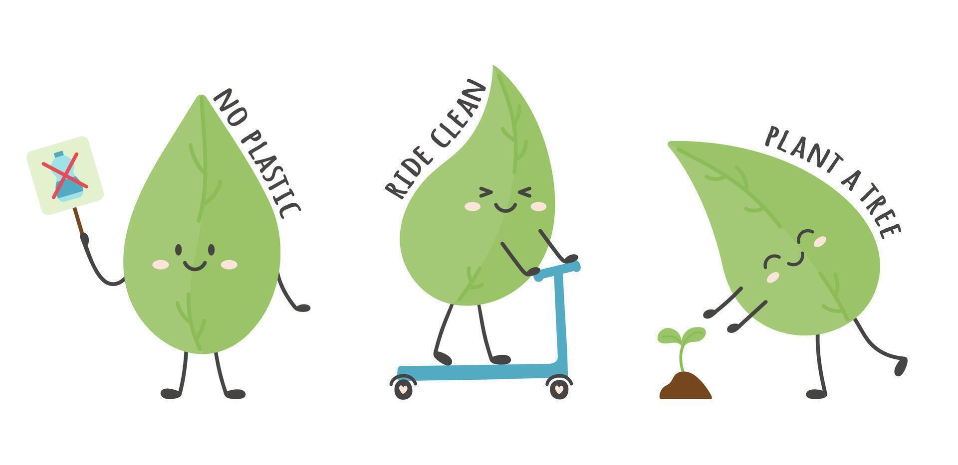 Ecology set with leaf cute character vector
