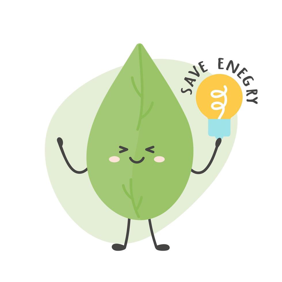 Ecology leaf cute character and slogan vector