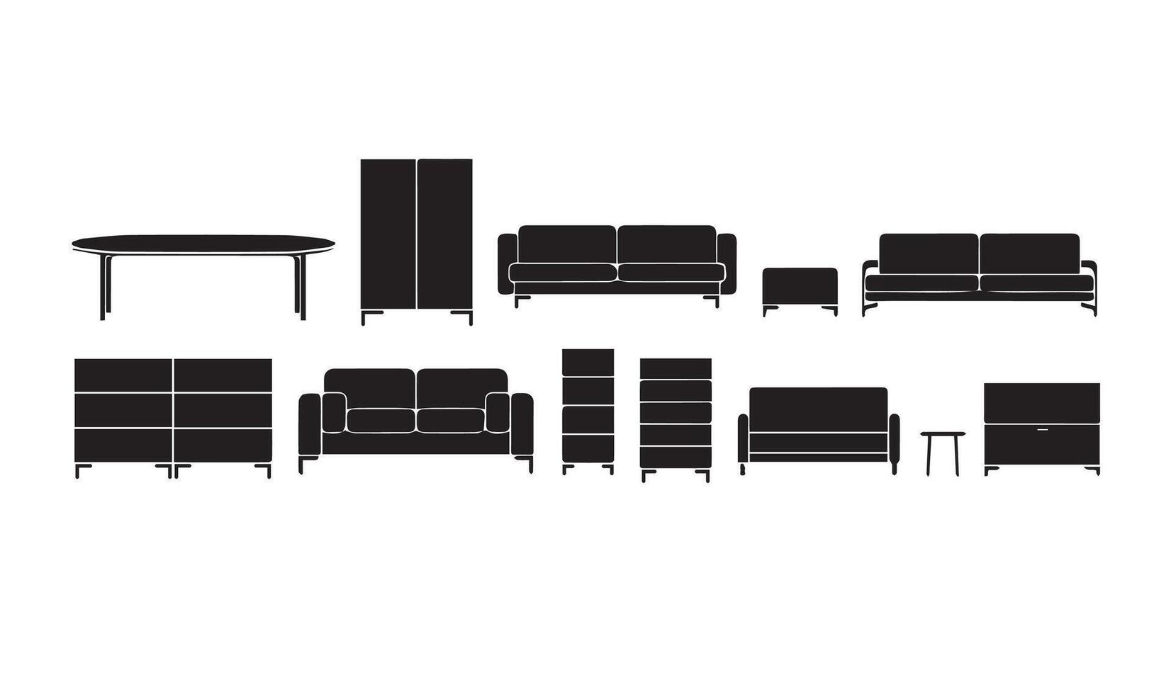 A set black and white silhouette Furniture collection isolated on a white background. vector