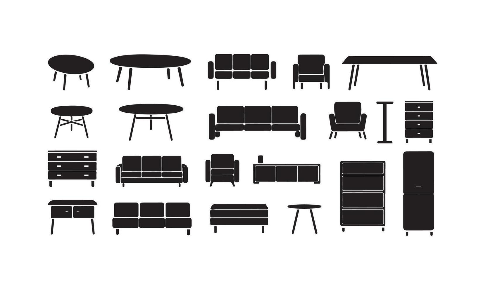 A set black and white silhouette Furniture collection isolated on a white background. vector