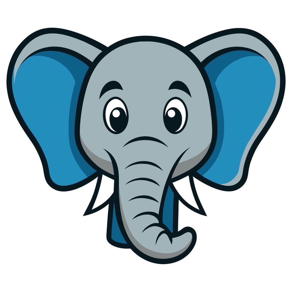 an elephant head with blue ears and tusks vector