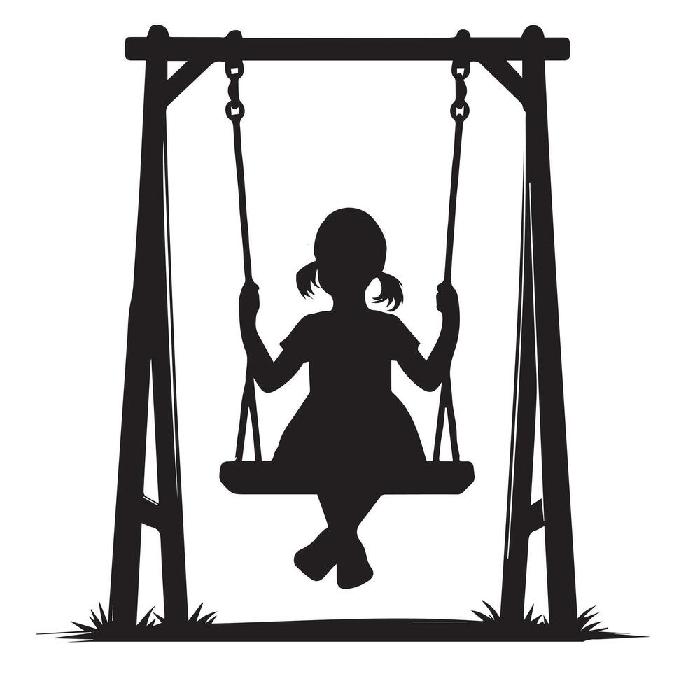 silhouette of a girl on a swing vector