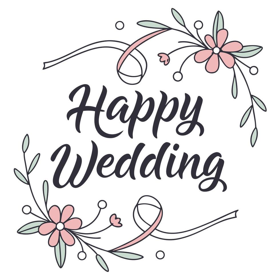 happy wedding lettering illustration vector