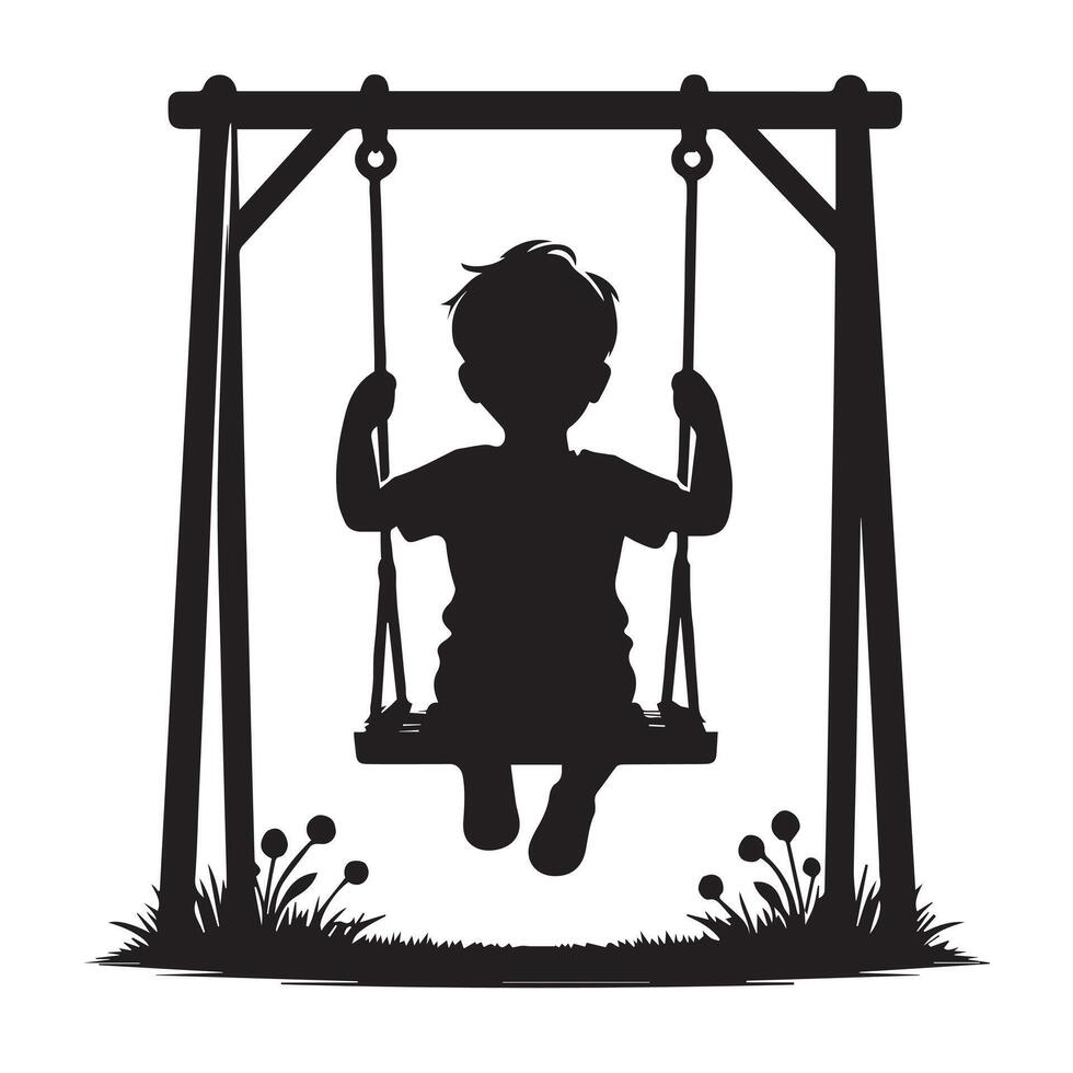silhouette of a child on a swing vector
