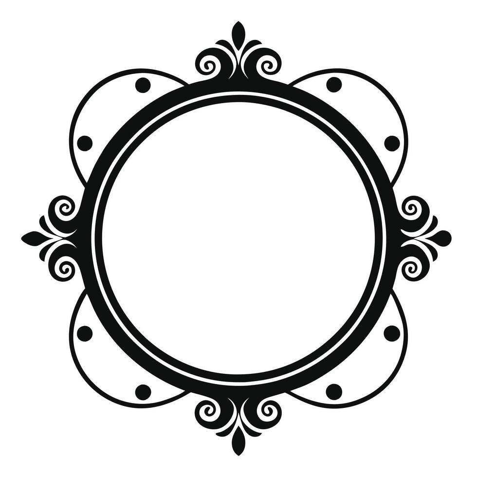 a black and white round frame with a scroll pattern vector