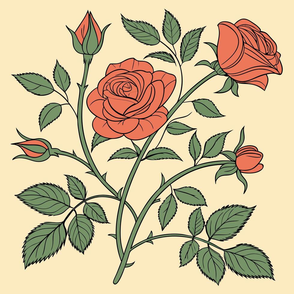 a drawing of roses on a yellow background vector