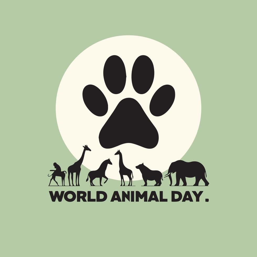world animal day logo with animals and a paw print vector