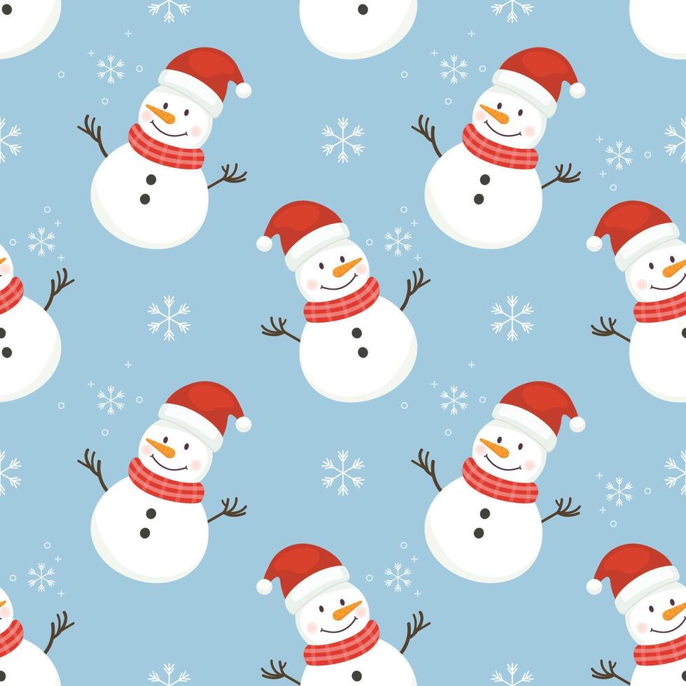 seamless pattern of cute snowman vector