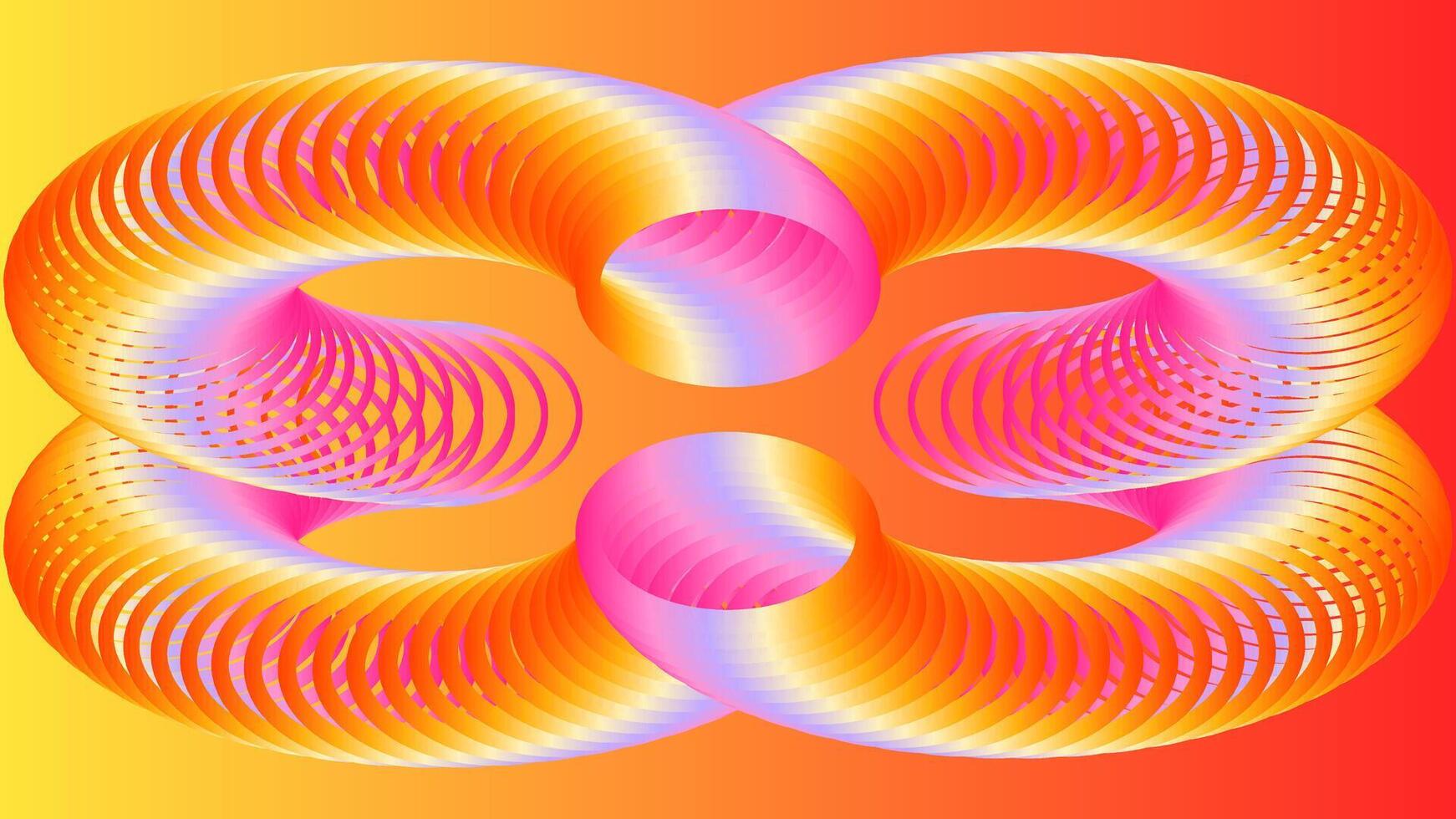 Abstract background of complex pattern of overlapping circles with gradient of orange white purple and pink vector