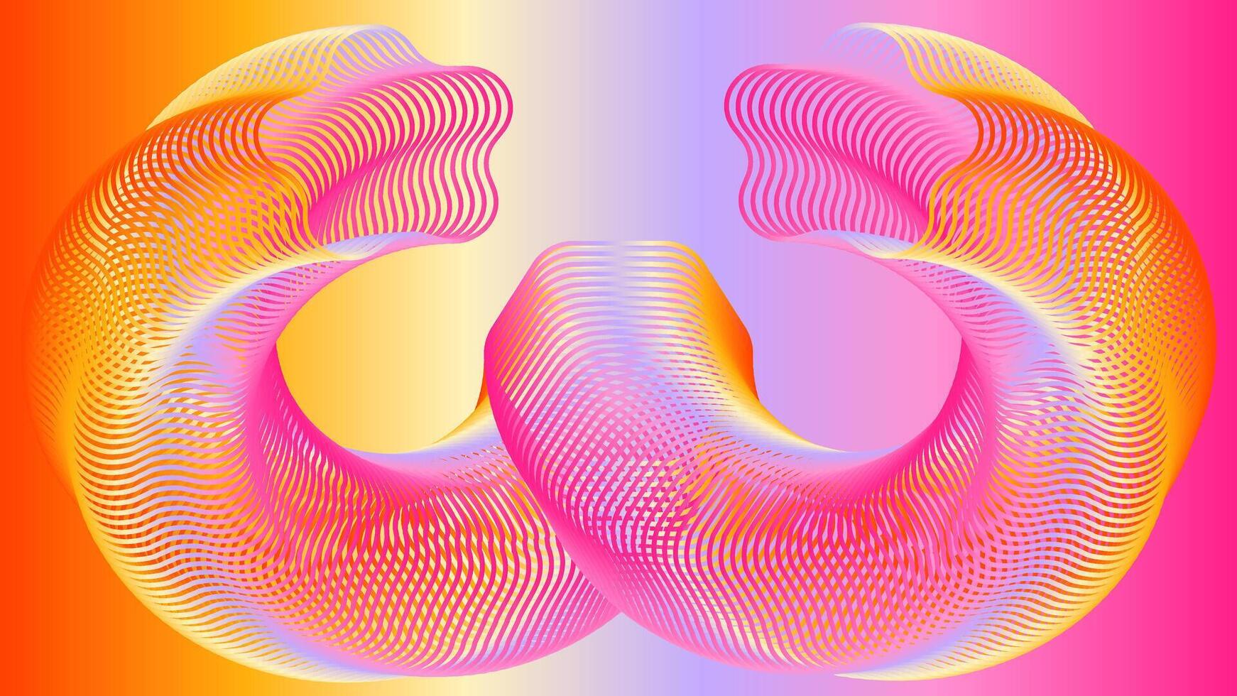 Abstract background features swirling hypnotic pattern of pink yellow and blue lines intertwine and overlap vector