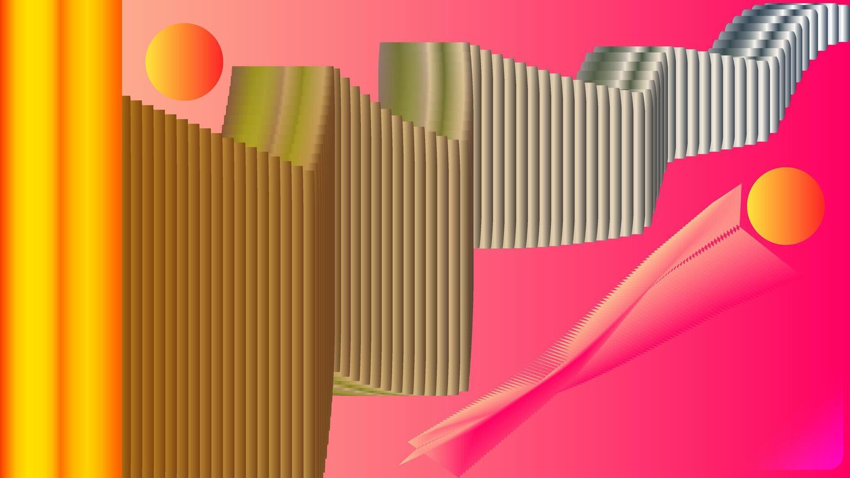 Abstract background with random objects in goldgen silver orange yellow and magenta vector