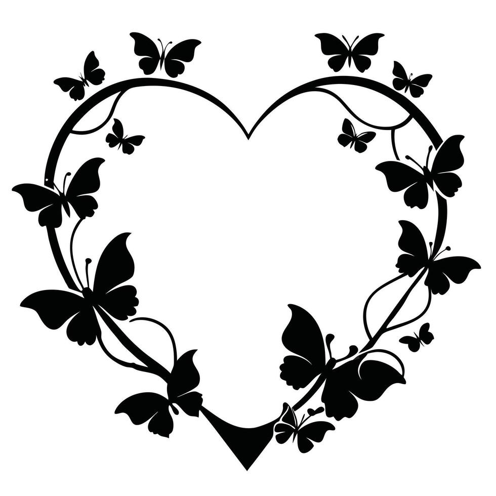 a black and white heart with butterflies in it vector
