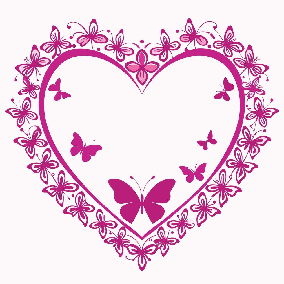 a heart shaped frame with butterflies and flowers vector