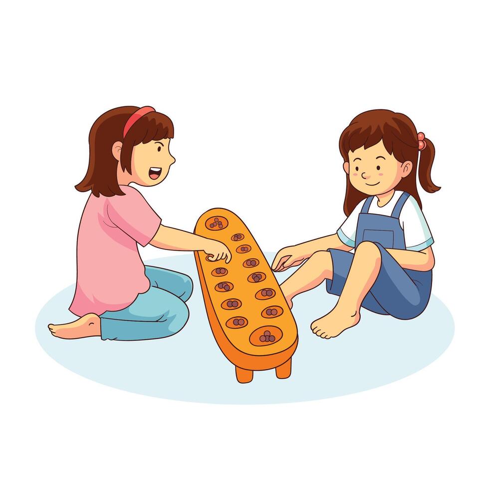 two girls playing congklak dakon vector