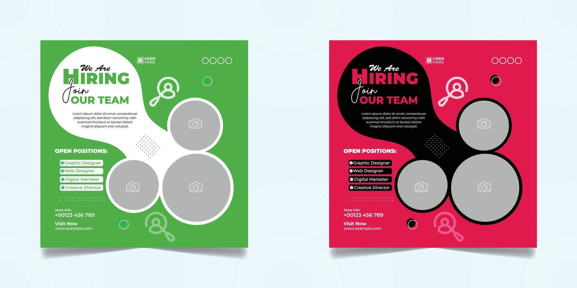 Square social media post design template We are hiring vector