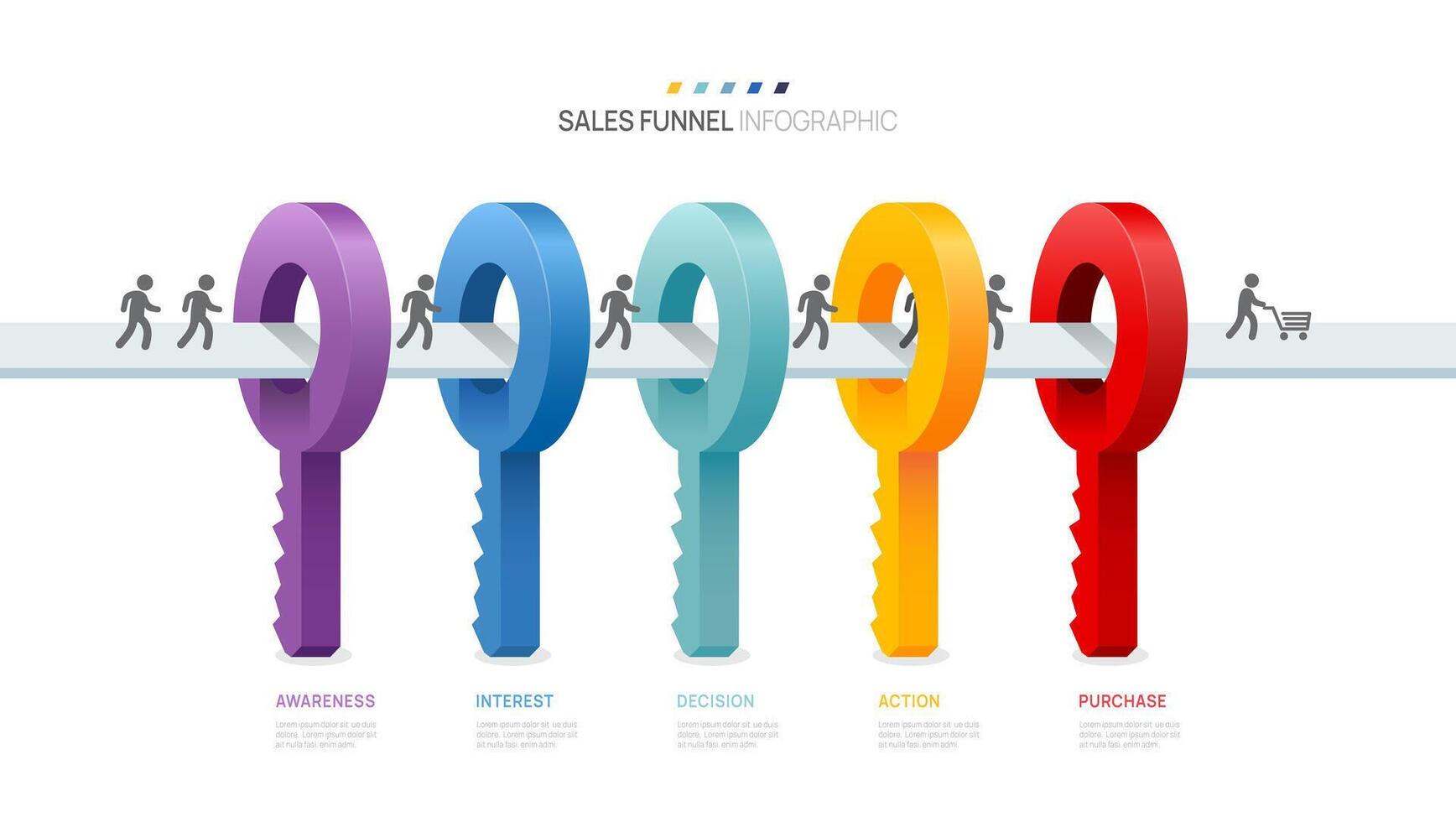 Sales funnel Infographic diagram template key to success concept. 5 step, marketing and startup business, infographics. vector