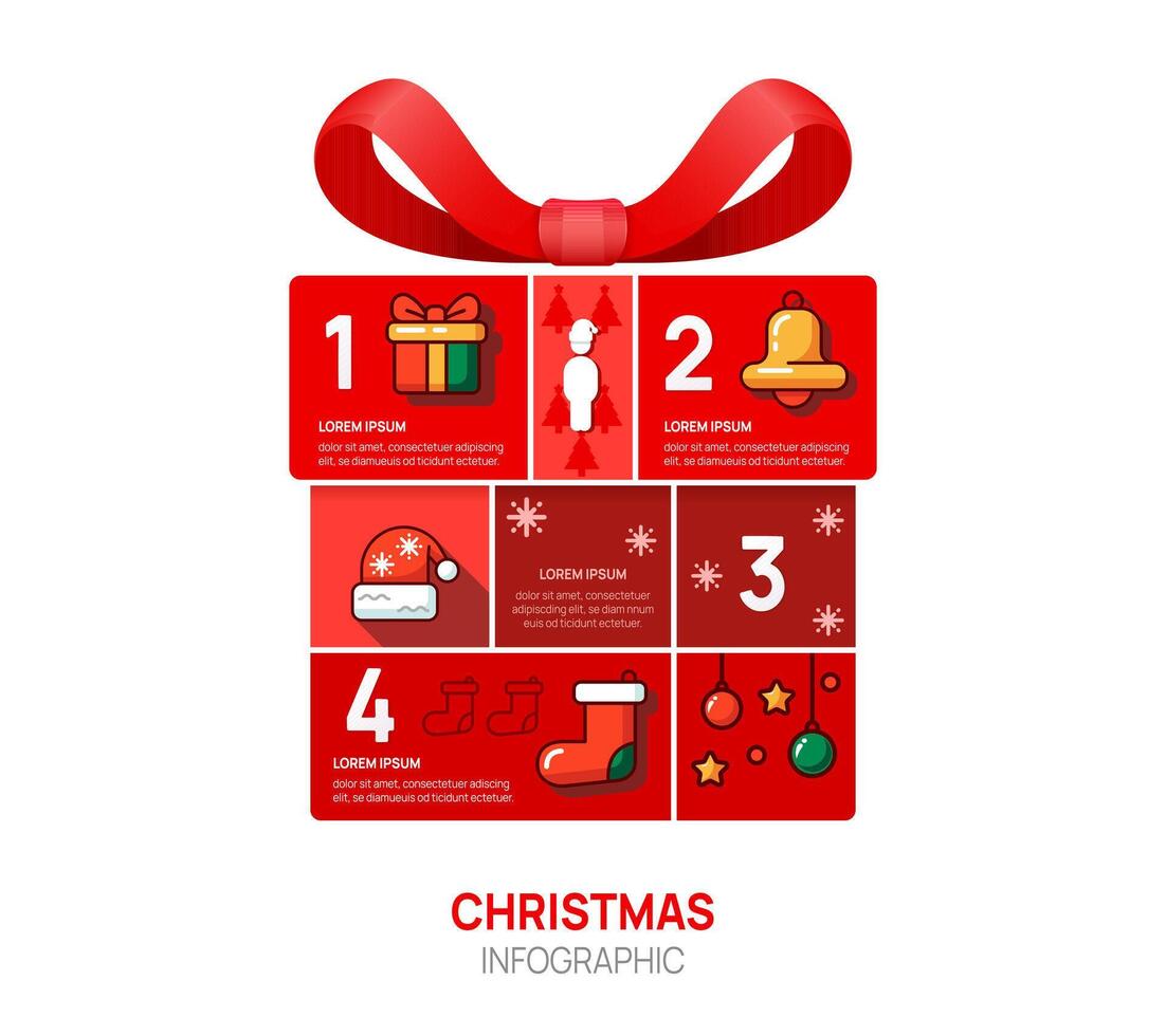 Christmas infographic gift box template. 4 Choose Popular elements Christmas gift, illustration. vector