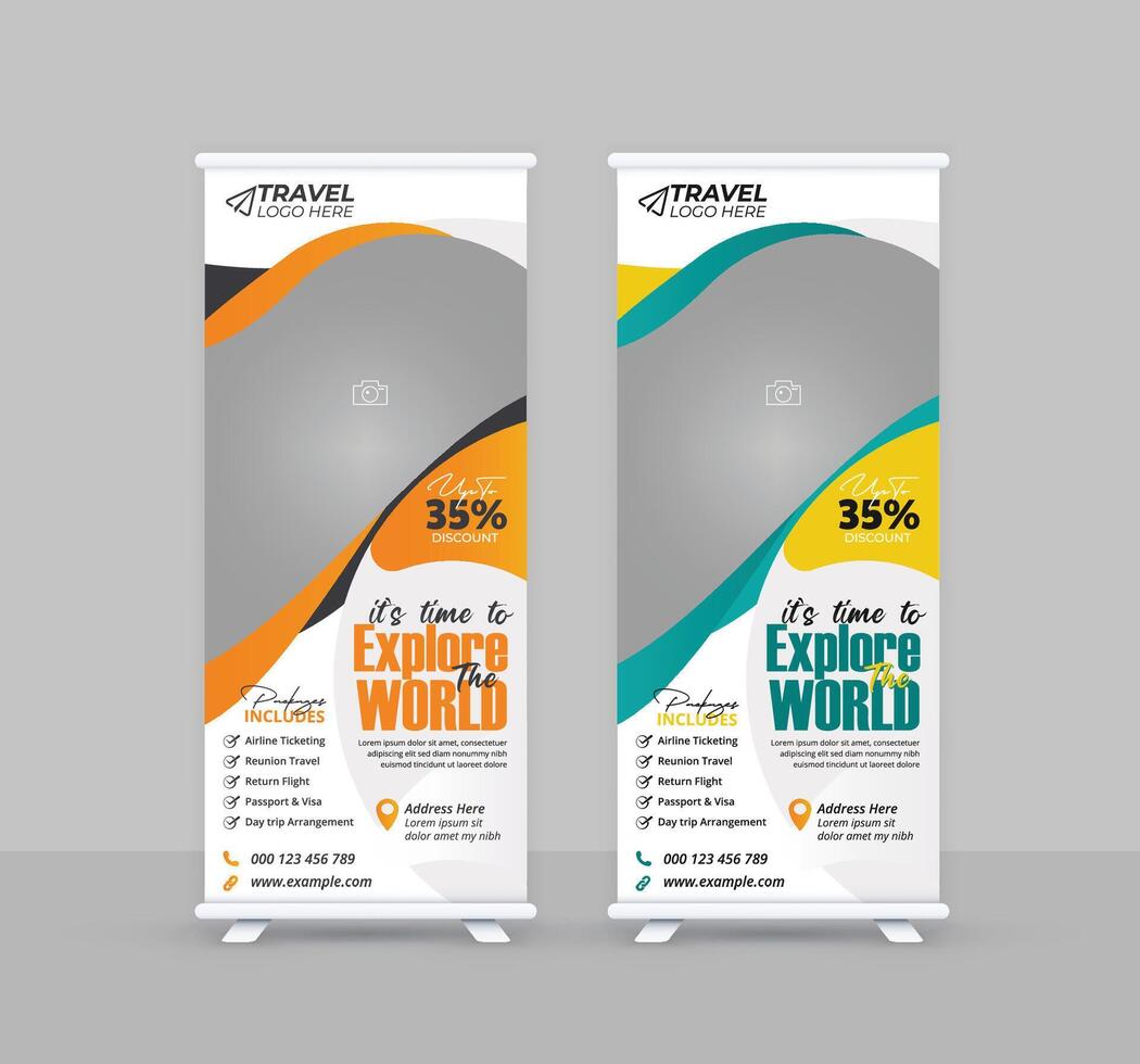 Tour And Travel Roll Up Banner Template Design vector
