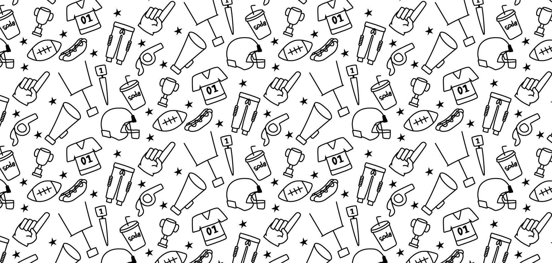 american football doodle cute hand drawing seamless pattern background vector
