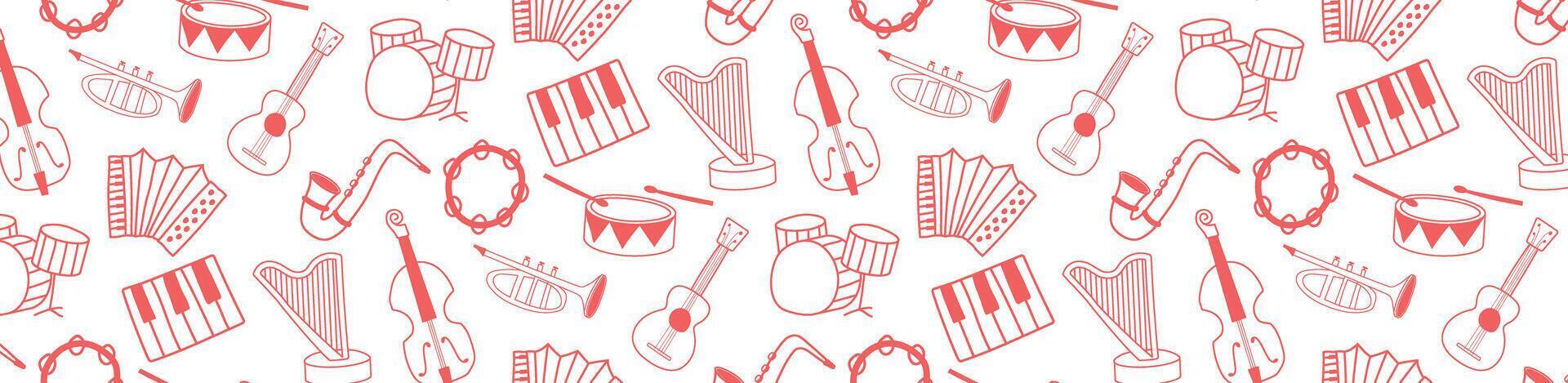 doodle hand drawing music instrument seamless pattern background vector