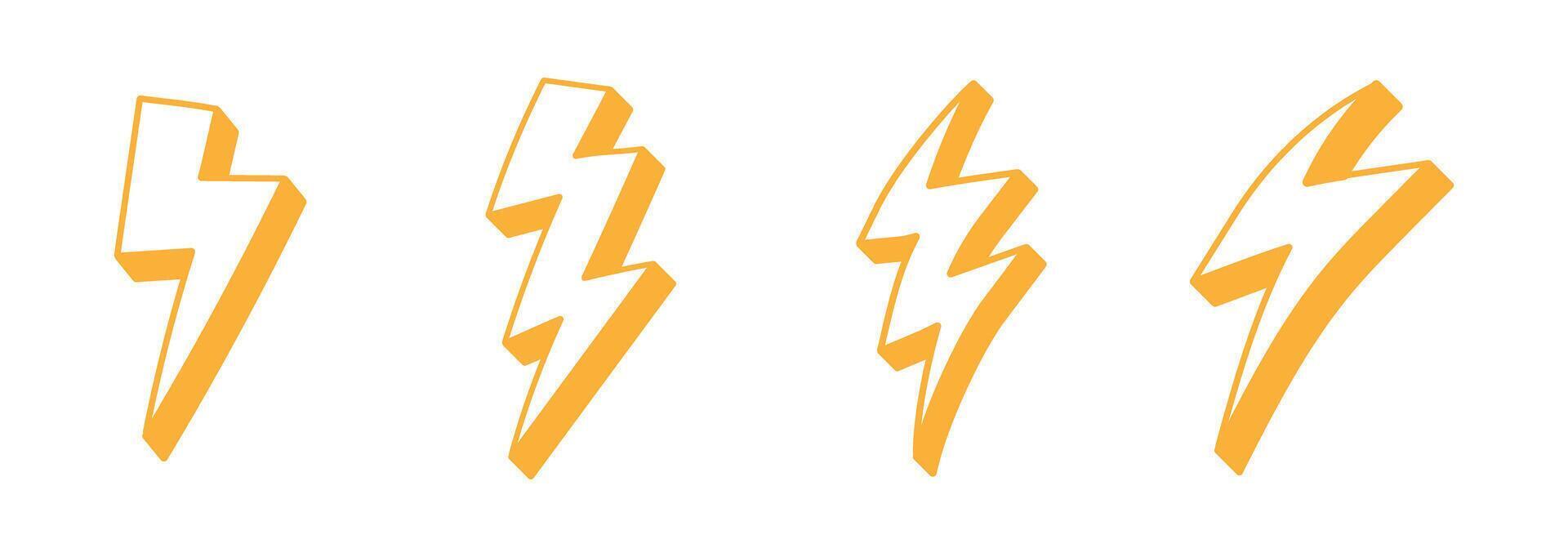 thunder cartoon icon orange lightning doodle hand drawing vector