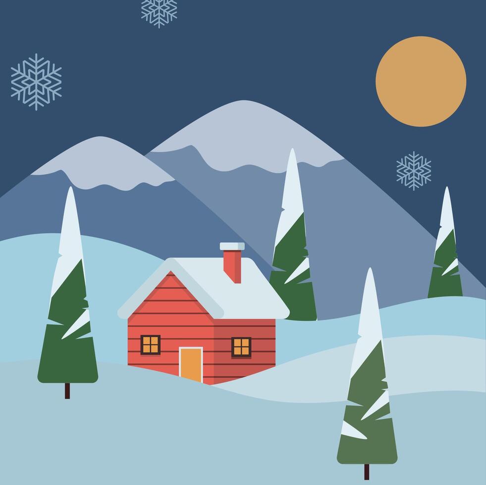Winter landscape with house and trees vector