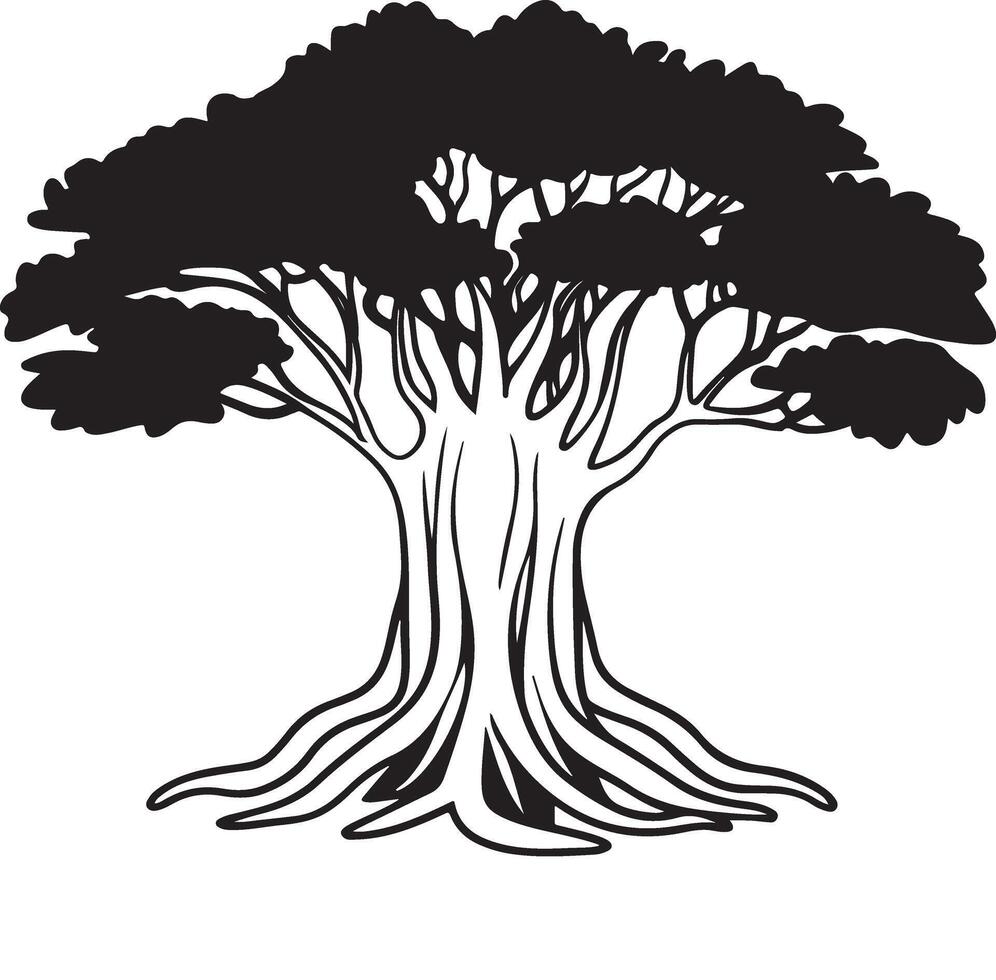 Simplistic Banyan Tree Silhouette for Graphic Designers vector