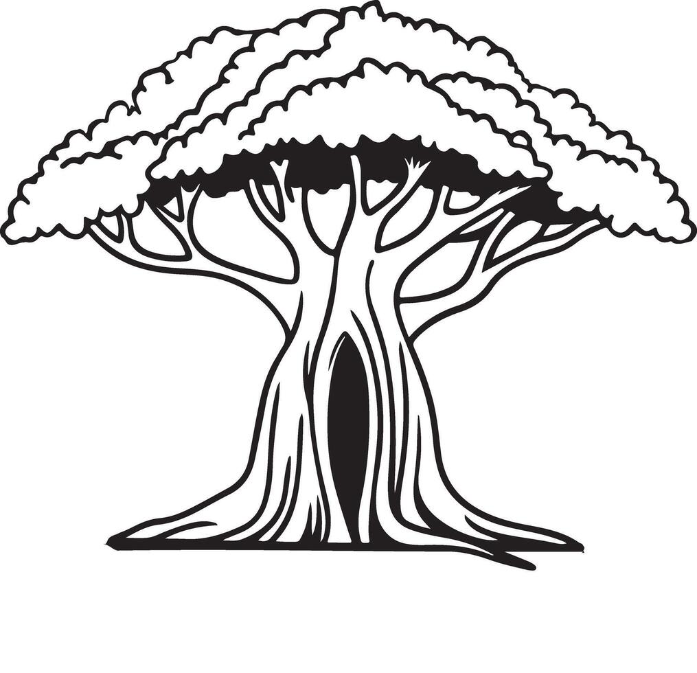 Stunning Black and White Banyan Tree Silhouette vector