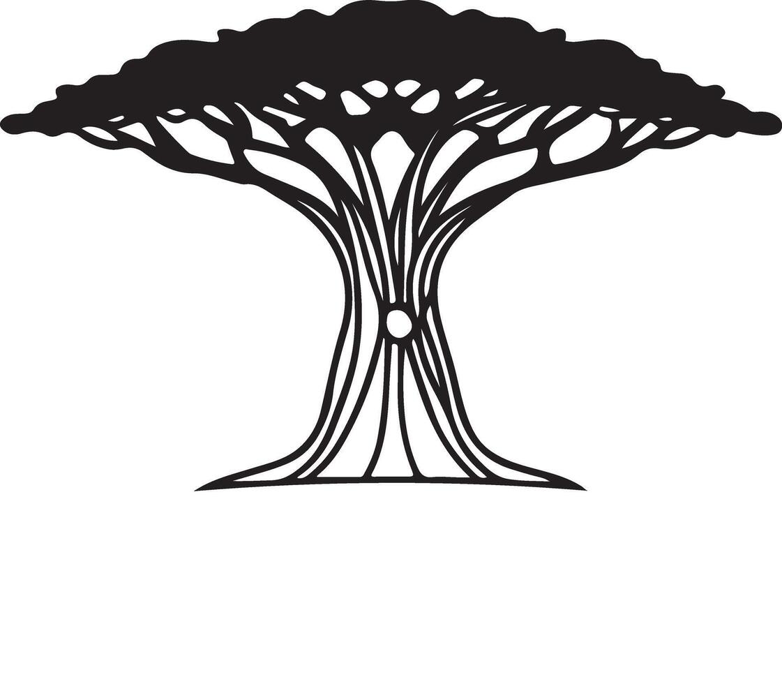 Unique Concept Banyan Tree Silhouette Design vector