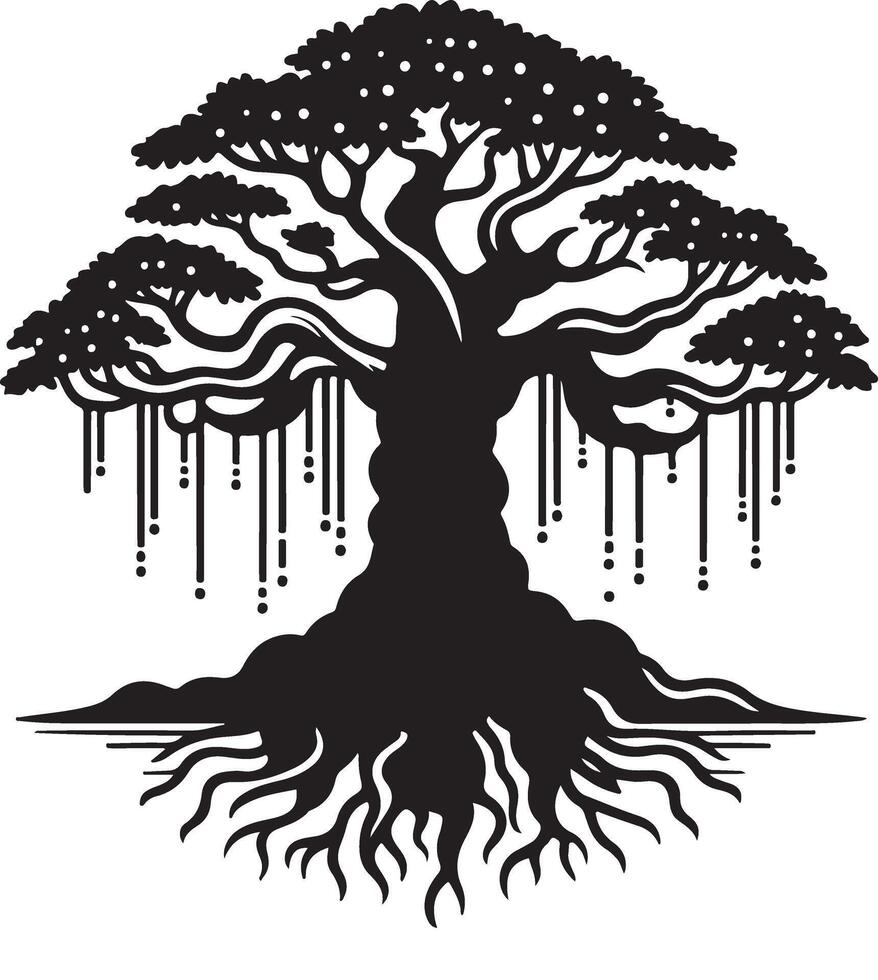 Elegant Banyan Tree Silhouette for Graphics Projects vector