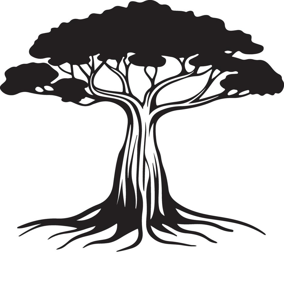 Iconic Banyan Tree Silhouette for Nature Themed Projects vector
