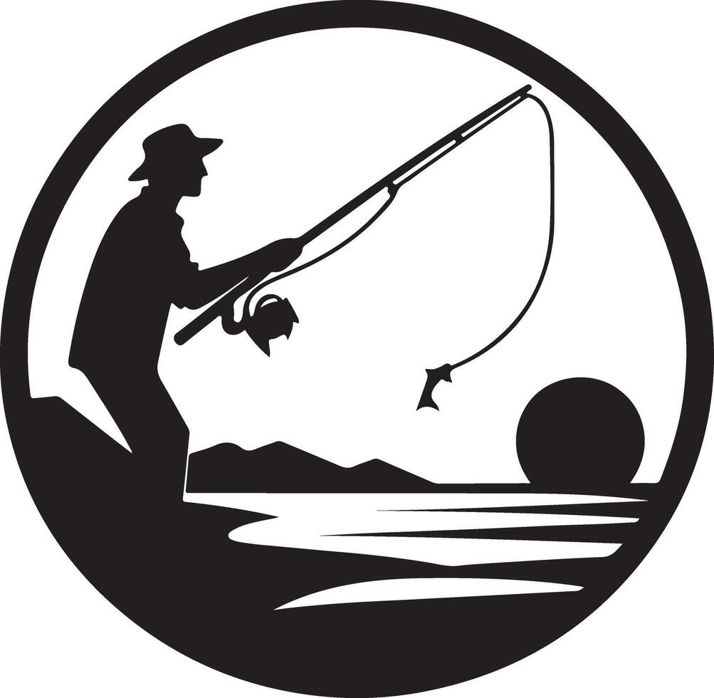 Artistic Fisherman Casting Line Silhouette Graphic vector