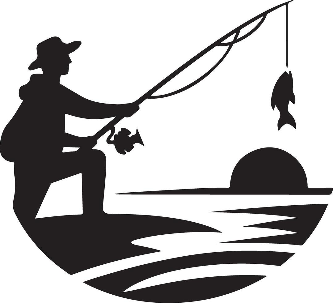 Engaging Silhouette of Fisherman Casting Line Illustration vector