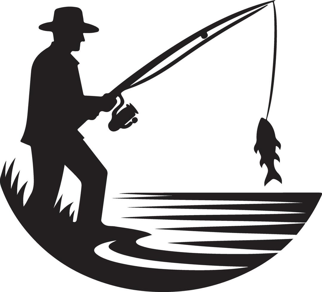 Unique Illustration of Fisherman Silhouette Casting Line vector