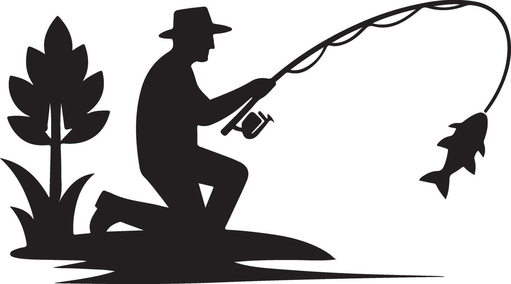 Creative Silhouette Design of Fisherman Casting a Line vector