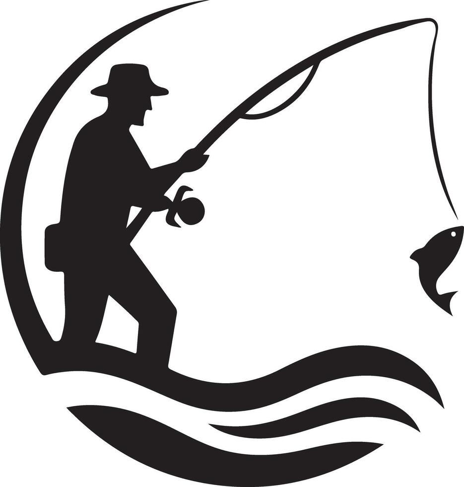 Fisherman Casting a Line Silhouette Artwork vector