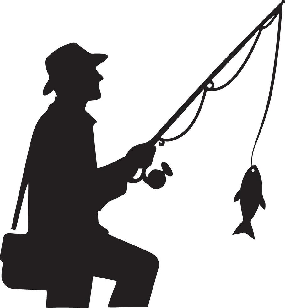 Fisherman in Action Silhouette Art for Download vector