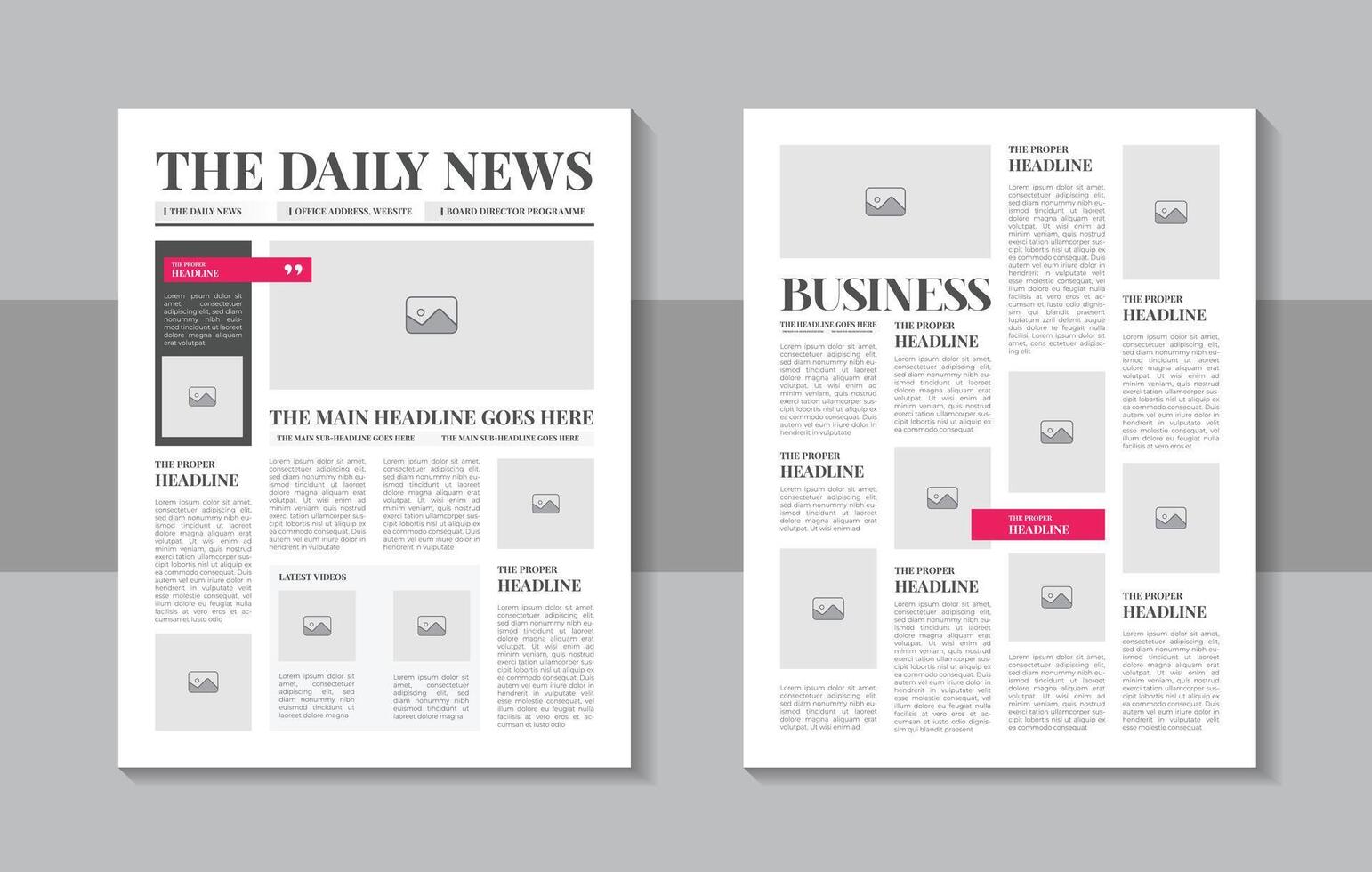 Print ready newspaper template layout design with headlines, illustrations, column articles, daily advertising, Newsprint design, magazine page or vintage newspaper design template vector