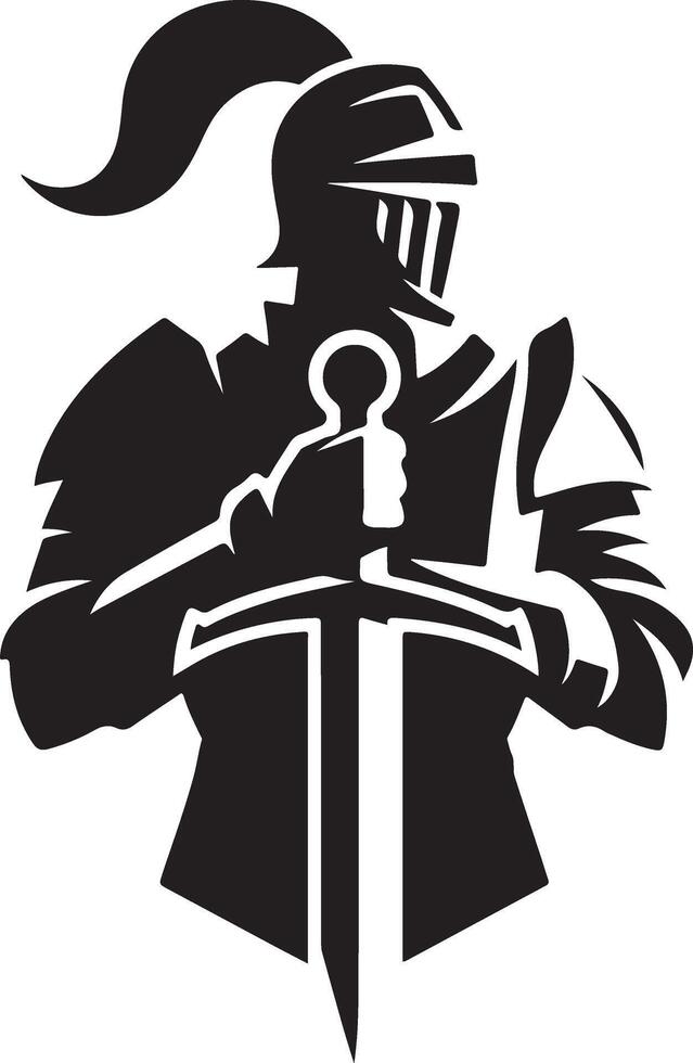 Silhouette of Knight Armed with Sword Illustration vector