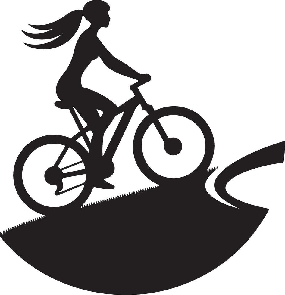 Silhouette of Cyclist Riding Up a Hill vector