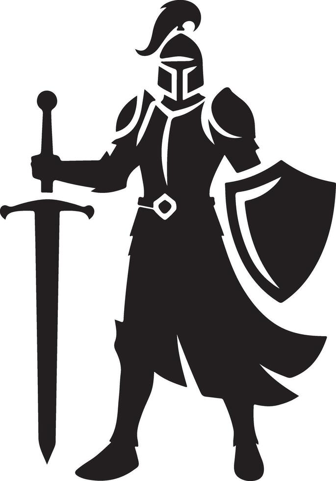 Armored Knight Holding Sword Stunning Silhouette Design vector