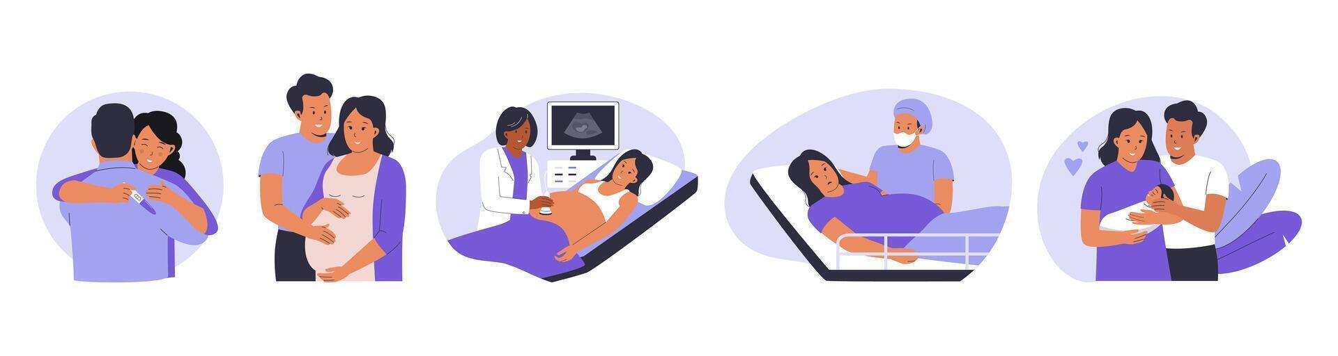 Happy pregnant woman illustration concept with her husband vector