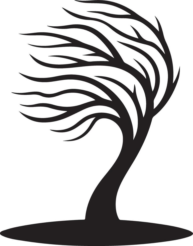 Elegant Tree Silhouette with Windy Background Art vector