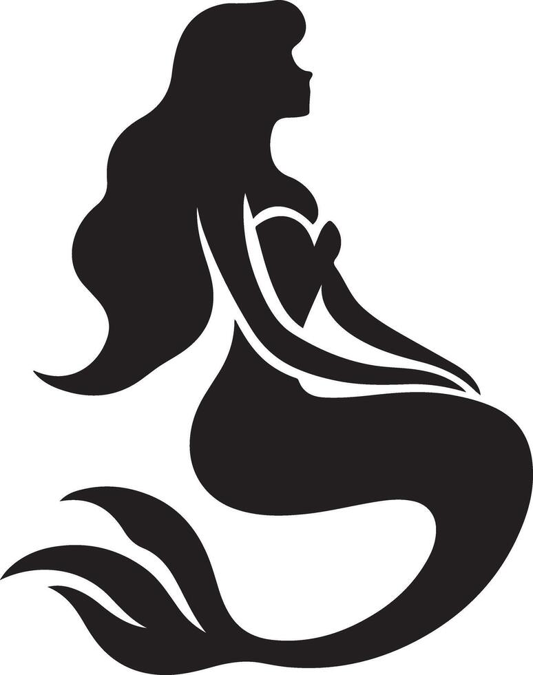 Beautiful Mermaid Sitting Silhouette for Projects vector