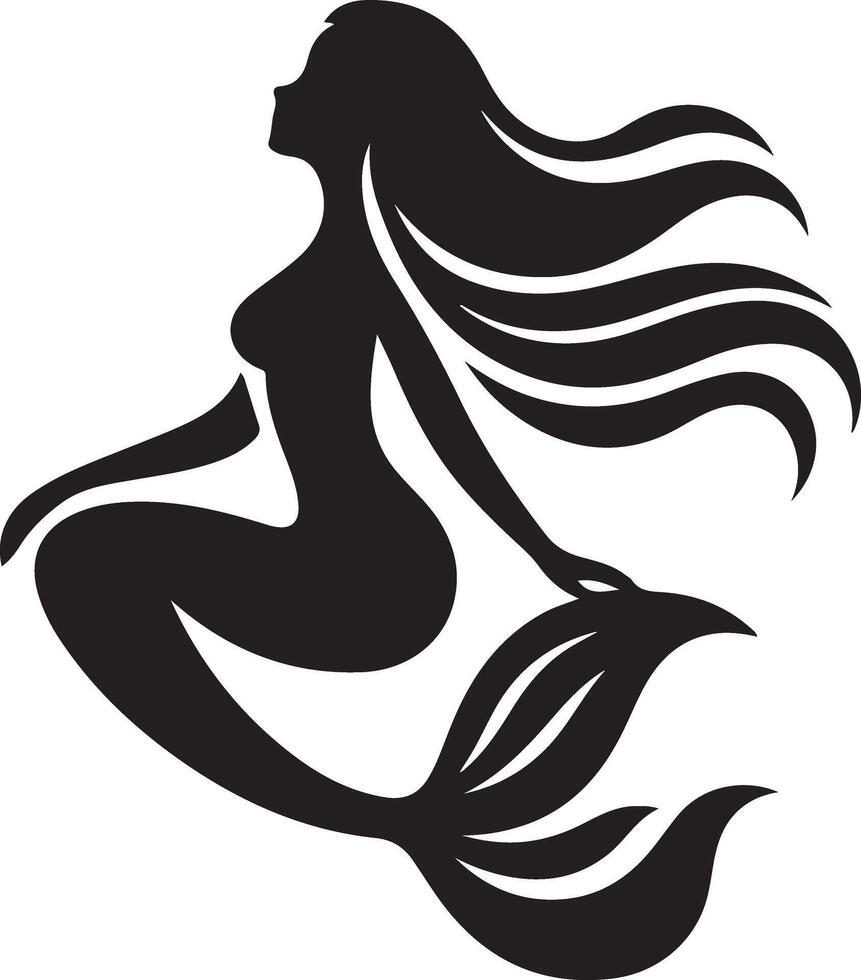 Artistic Mermaid Sitting Silhouette Artwork vector