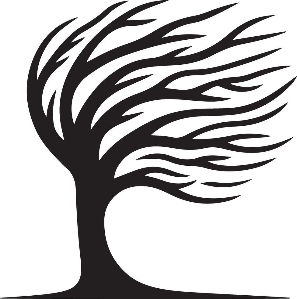 Dynamic Wind Blowing Tree Silhouette for Designers vector
